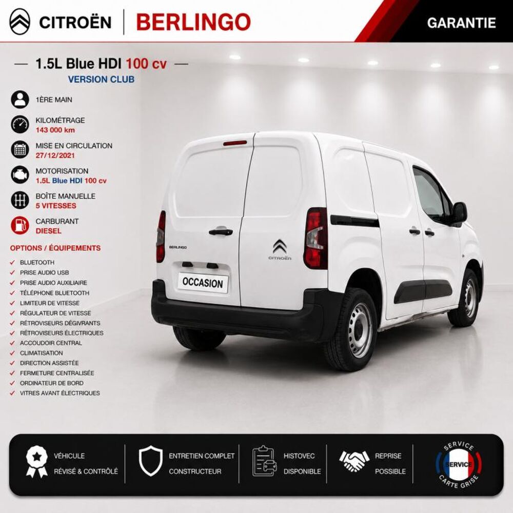 Berlingo 1&deg; Main / 1.5l B HDI 100cv Version Club CLIM/T&eacute;l/R&eacute;gul/Limit 2022 occasion 60430 Abbecourt