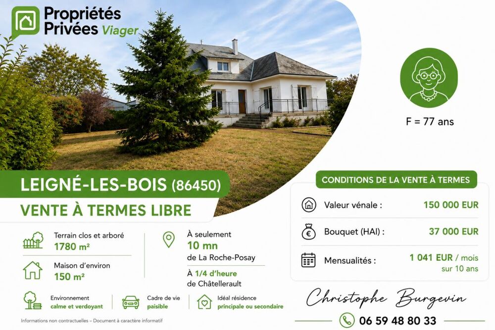 Vente Maison Leigné les bois 86.Maison 150M2  .Vente à termes libre Leigne les bois