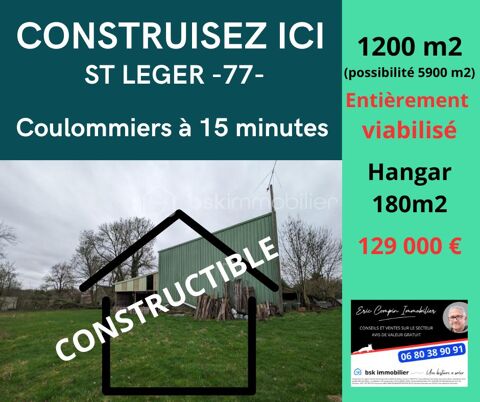 Terrain 1200 m2 entièrement viabilisé avec Hangar de 180 m2 sur 2 niveaux. Idéal animaux, chevaux, Mouton etc 129000 77510 Saint leger