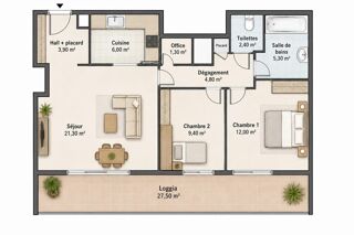  Appartement à vendre 3 pièces 68 m²