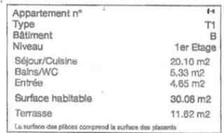  Appartement  vendre 1 pice 29 m