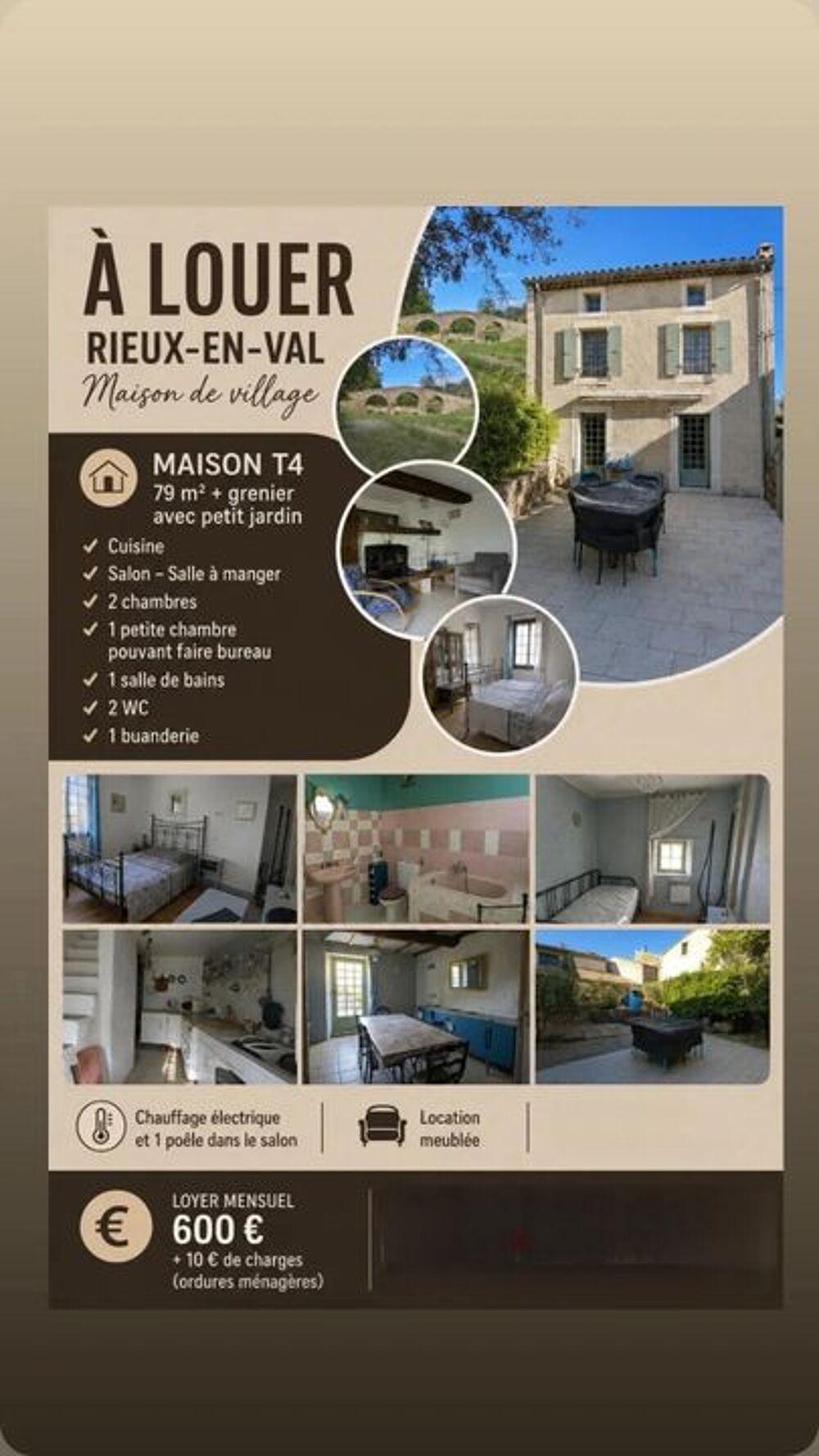 Location Maison Maison de 79m2 à louer sur Rieux-en-Val Rieux en val