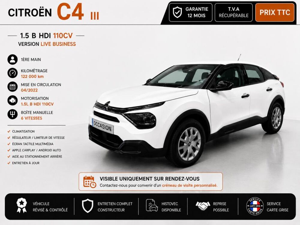 C4 1&deg; Main / 1.5L Bleu HDI 110cv Live Business Clim/GPS 2022 occasion 60430 Abbecourt