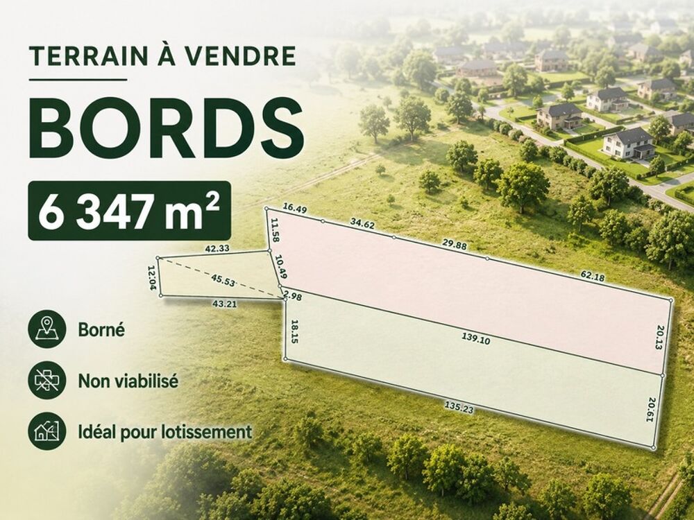 Vente Terrain Terrain 6 347 m² à Bords – borné – idéal lotissement Bords