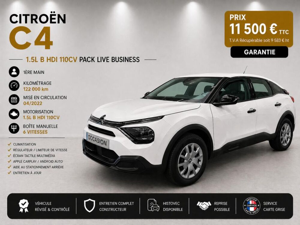C4 1&deg; Main / 1.5L Bleu HDI 110cv Live Business Clim/GPS 2022 occasion 60430 Abbecourt