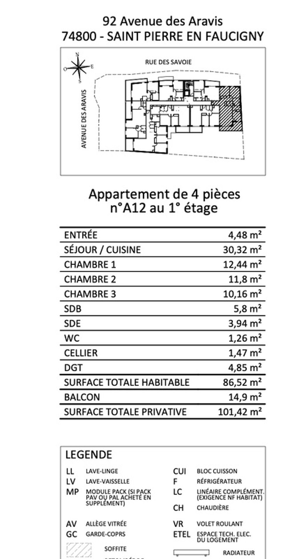 Vente Appartement Dpt Haute Savoie (74),  vendre SAINT PIERRE EN FAUCIGNY appartement T4 de 86,52 m - Terrasse ,garage Saint pierre en faucigny
