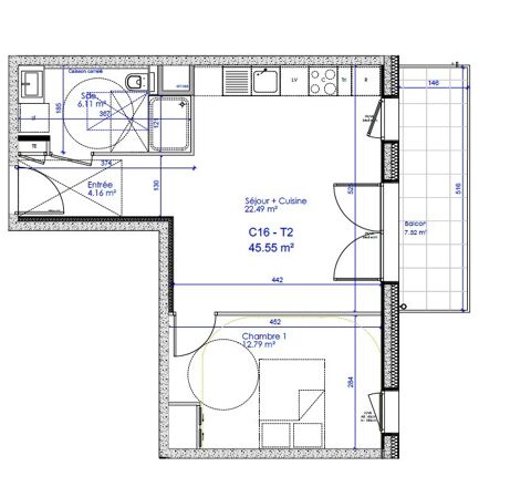  Appartement � louer 2 pi�ces 45 m�