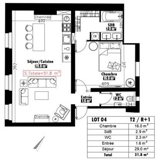  Appartement à vendre 2 pièces 52 m²
