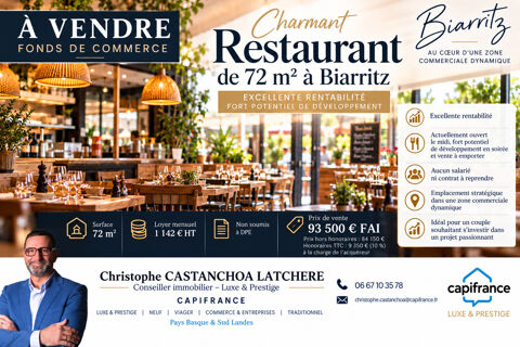 Charmant Restaurant de 72 m&sup2; &agrave; Biarritz 93500 64200 Biarritz