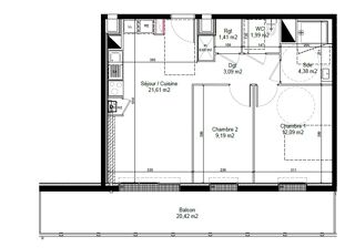  Appartement à louer 3 pièces 54 m²