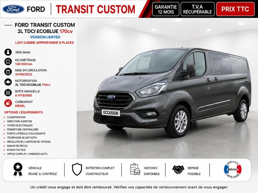 Transit 1&deg; Main / 2L TDCI 170cv Version LIMITED Cabine approfondie 5 2023 occasion 60430 Abbecourt