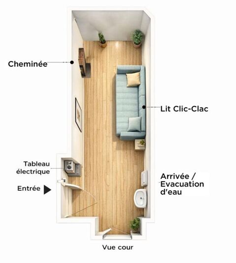   75008 Paris - Chambre -  VUE SACRÉ-COEUR Appartement - 1 pièce(s) - 8 m²