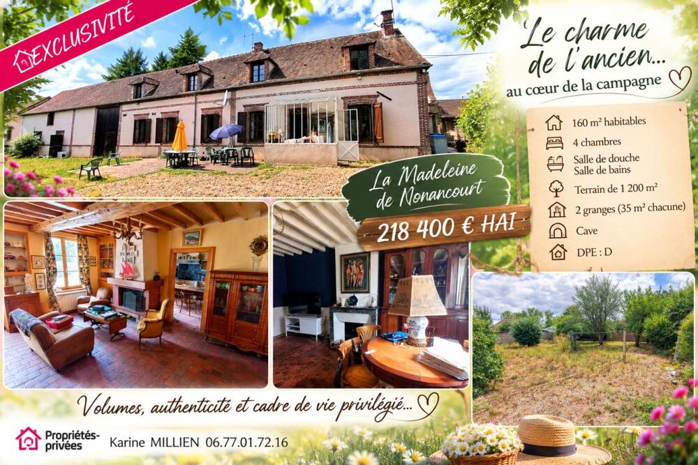 LA MADELEINE DE NONANCOURT 27320 Maison individuelle - 1 étage - 4/5 chambres - 2 granges - Cabanon de jardin - Terrain - 218 40