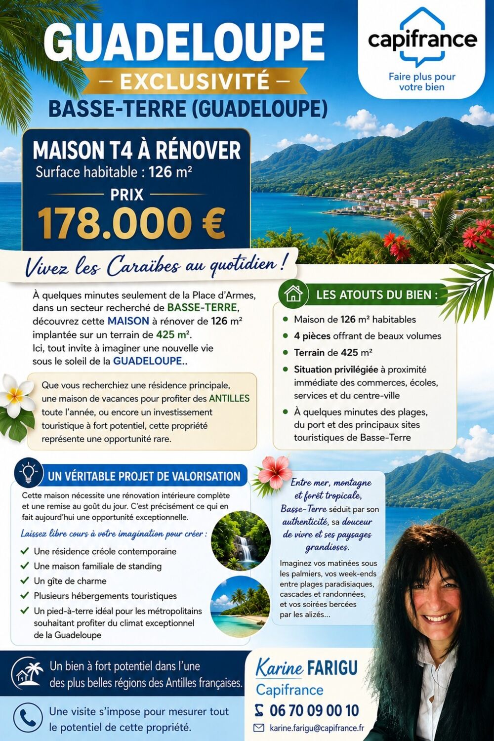 Maison à vendre 4 pièces BASSE TERRE (971) MAISON T4 proche de la Place d'Armes