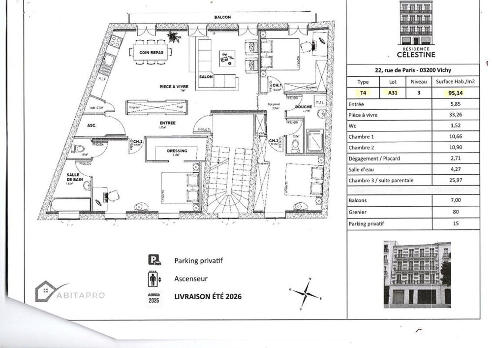 Appartement Vichy 5 pièce(s) 95 m2
