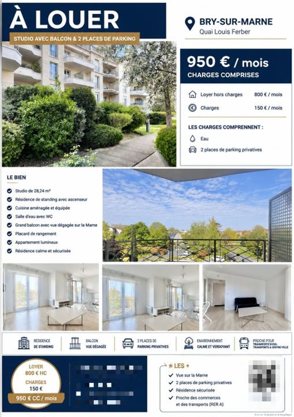 Location Appartement Studio de 28m2 à louer sur Bry-sur-Marne Bry sur marne