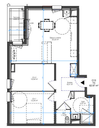  Appartement � vendre 3 pi�ces 64 m�