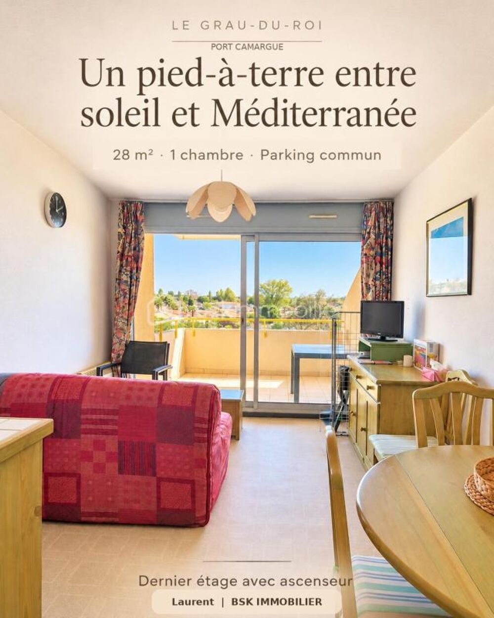 Vente Appartement PORT CAMARGUE- LE GRAU-DU-ROI – Appartement P2 de 28 m² – Terrasse de 7 m² – Dernier étage avec ascenseur Le grau du roi