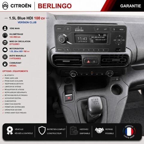 Berlingo 1&deg; Main / 1.5l B HDI 100cv Version Club CLIM/T&eacute;l/R&eacute;gul/Limit 2022 occasion 60430 Abbecourt
