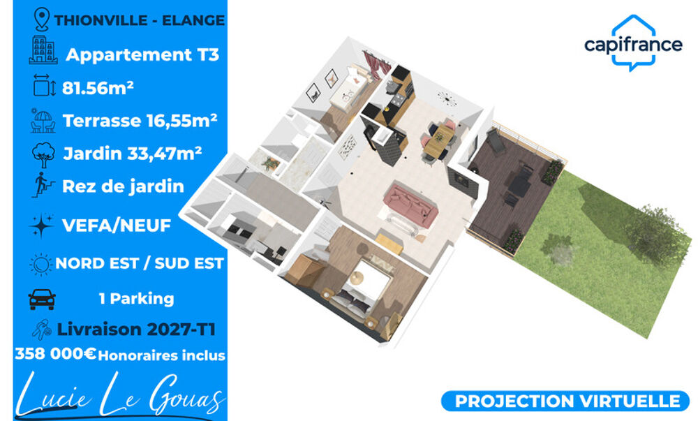 Vente Appartement Appartement neuf T3 avec jardin et terrasse à Thionville-Élange – Résidence Villa Sophie Thionville