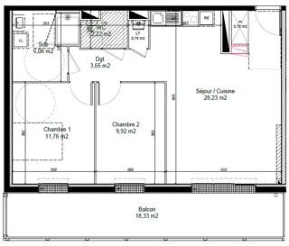 Appartement � louer 3 pi�ces 63 m�