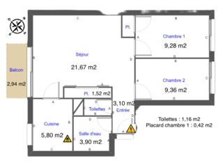  Appartement � vendre 3 pi�ces 55 m�