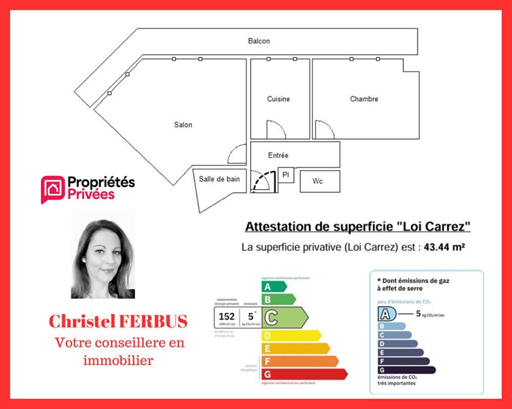 93320 LES PAVILLONS SOUS BOIS - Appartement 2 pièces 44,43 m² - 1 Chambre - Balcon - Parking