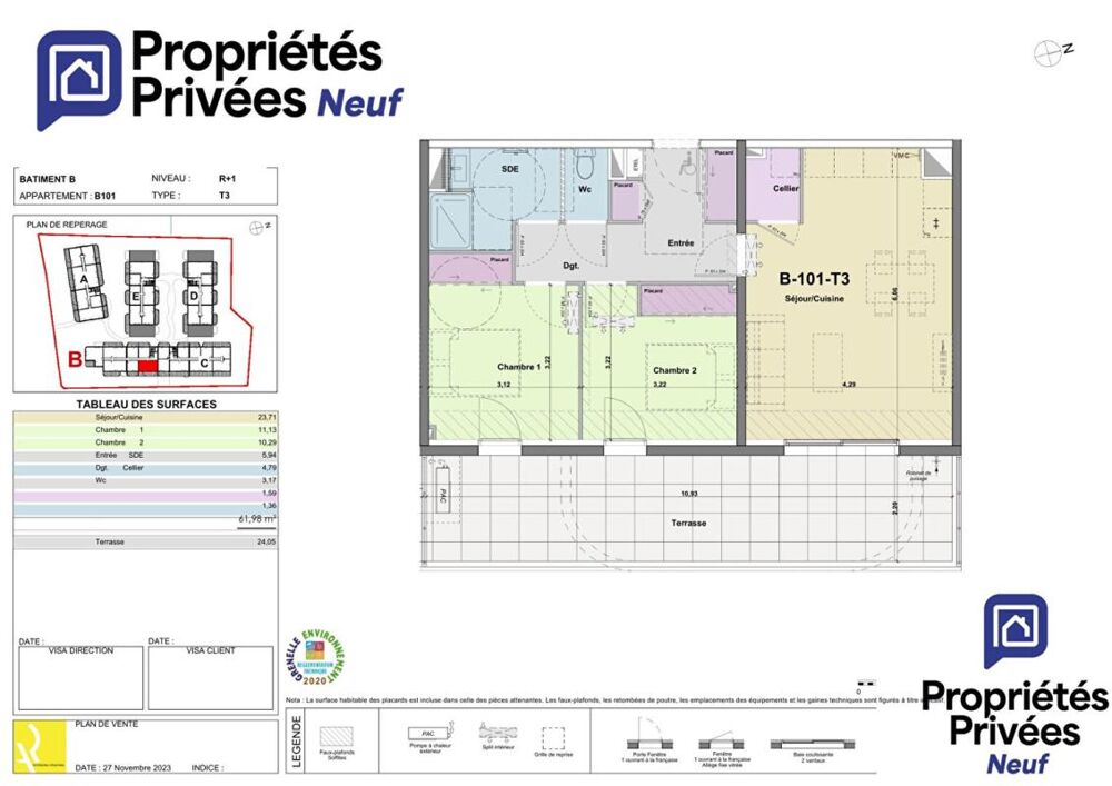 Vente Appartement Appartement  3 pièce(s) 61.98 m2 Narbonne