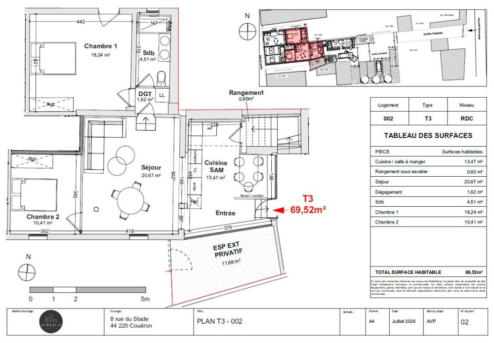 Appartement T3, 70 m², Couëron