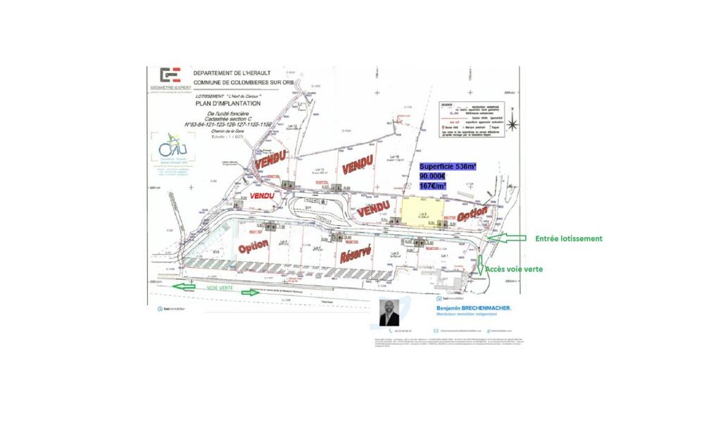 Vente Terrain Terrain constructible - viabilisé - 538m² à Colombières sur Orb Colombieres sur orb