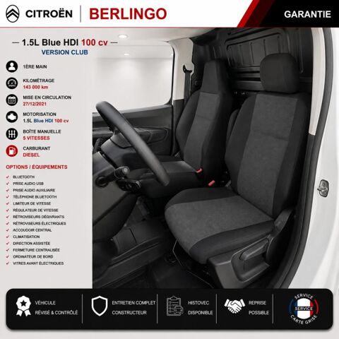 Berlingo 1&deg; Main / 1.5l B HDI 100cv Version Club CLIM/T&eacute;l/R&eacute;gul/Limit 2022 occasion 60430 Abbecourt