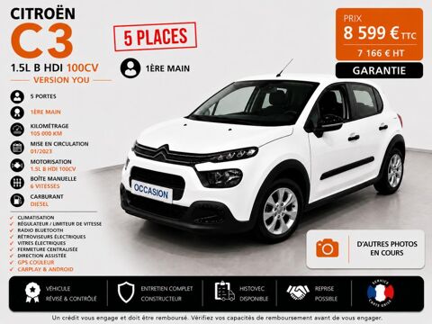 Citro&euml;n C3 1.5l B HDI 100cv Pack YOU GPS/CLIM idem 208, fiesta, clio .. 2023 occasion Abbecourt 60430