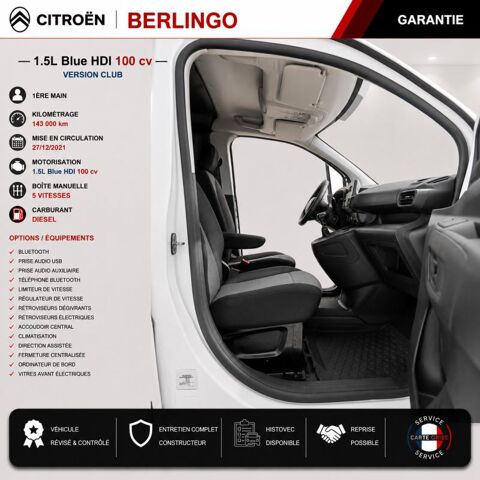 Berlingo 1&deg; Main / 1.5l B HDI 100cv Version Club CLIM/T&eacute;l/R&eacute;gul/Limit 2022 occasion 60430 Abbecourt