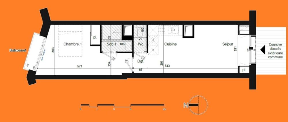 appartement T2 neuf à vendre PARIS 18e, surface habitable 34.50 m2 + balconnet 1.40 m2