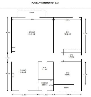  Appartement à louer 3 pièces 63 m²
