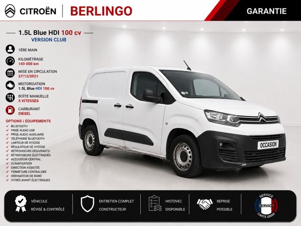 Berlingo 1&deg; Main / 1.5l B HDI 100cv Version Club CLIM/T&eacute;l/R&eacute;gul/Limit 2022 occasion 60430 Abbecourt