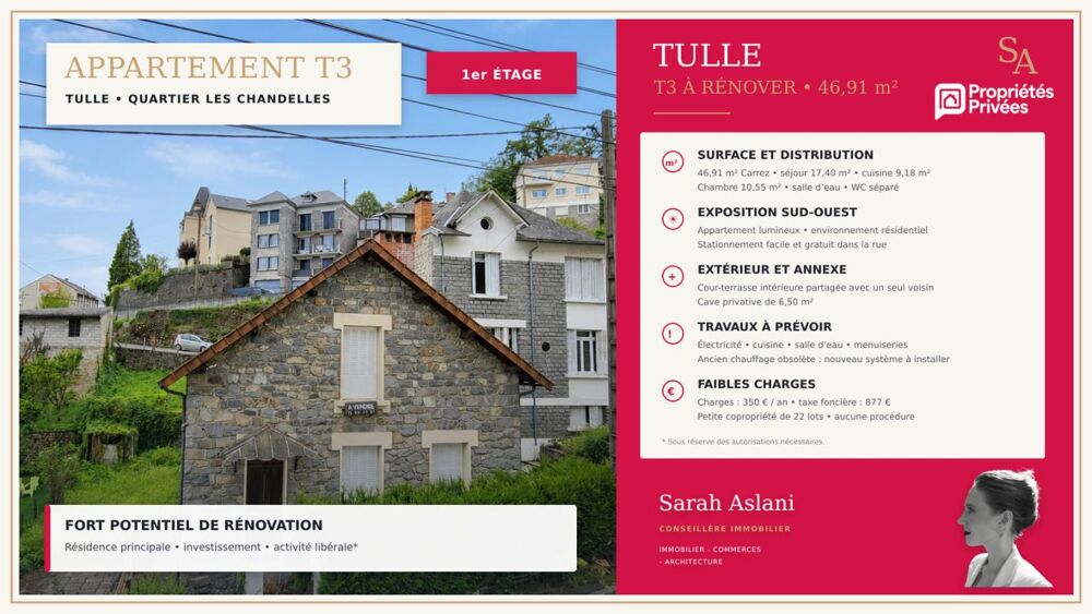 Vente Appartement 19000 TULLE - APPARTEMENT T3 AVEC TRAVAUX - 46,91 m² Tulle