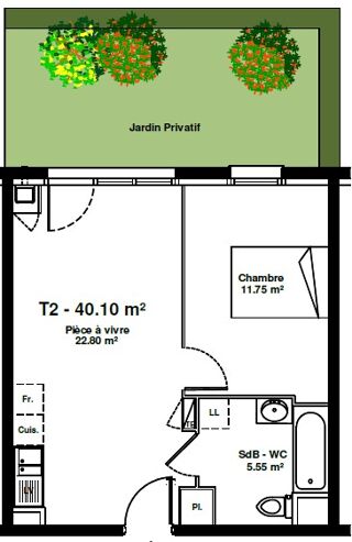  Appartement à louer 2 pièces 40 m²