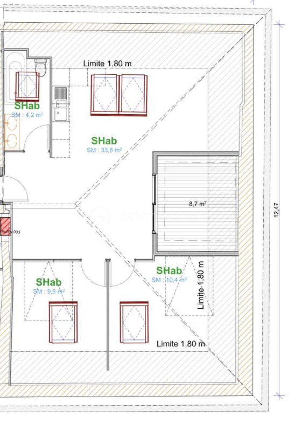 Vente Appartement AUSSONNE appartement T3 de 78,60m2 avec terrasse tropezienne et 2 emplacements de parking dans bâtisse de. caractère Aussonne