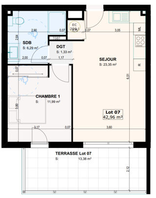  Appartement à vendre 2 pièces 43 m²