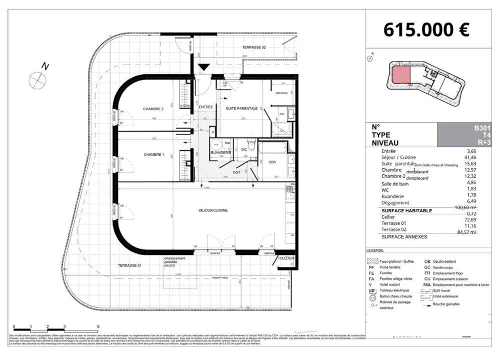 Vente Appartement Appartement  traversant  4 pièce(s) 100.60 m2 Villeneuve de la raho