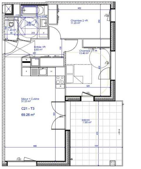  Appartement � louer 3 pi�ces 69 m�