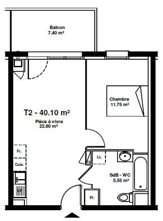  Appartement à louer 2 pièces 40 m²