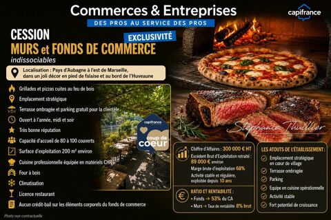 Restaurant Pizzeria Grillades - Murs et Fonds de commerce &agrave; c&eacute;der PAYS D'AUBAGNE (13) 490000 13360 Roquevaire