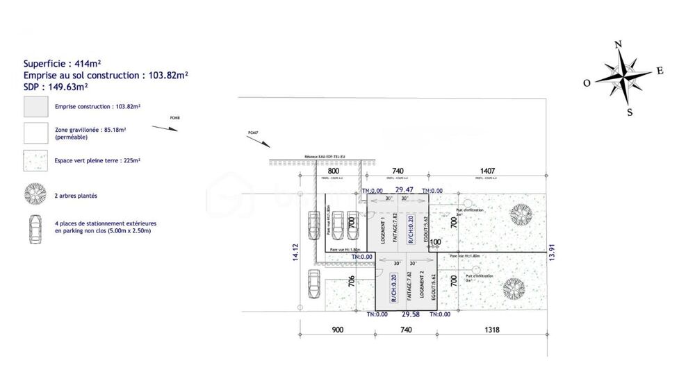 Vente Terrain INVESTISSEURS ! SAINTRY-SUR-SEINE – Terrain en lot arrière avec permis purgé – Projet 2 maisons Saintry sur seine