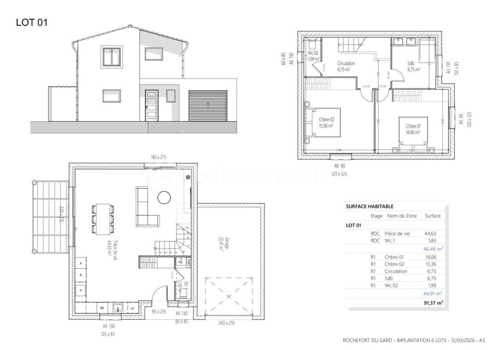 Vente Terrain Le Clos Du Moulinas -Projet Immobilier de 5 lots viabilisés - Rochefort Du Gard (30650) - Lot N°1  à vendre 436 M2 , Piscinable Rochefort du gard