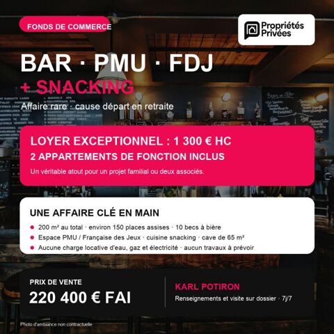 BAR, FDJ, PMU  AVEC TR&Egrave;S GROS POTENTIEL +  2 appartements 220400 59410 Anzin