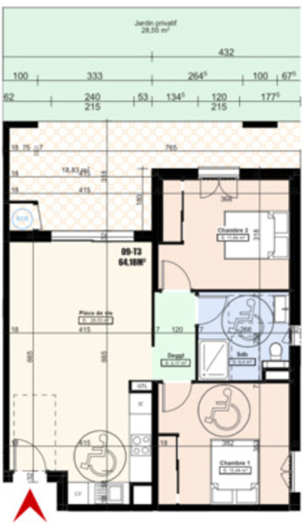 appartement à vendre 3 pièces BORGO (20) de 64,35 m2 avec terrasse et jardin