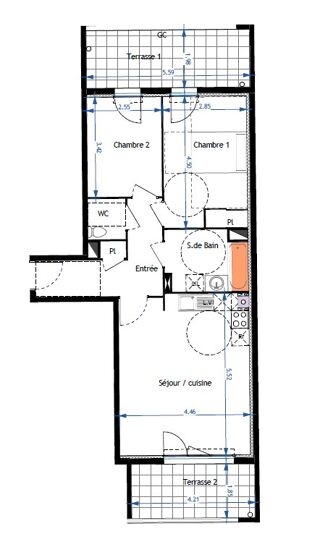  Appartement à louer 3 pièces 61 m²