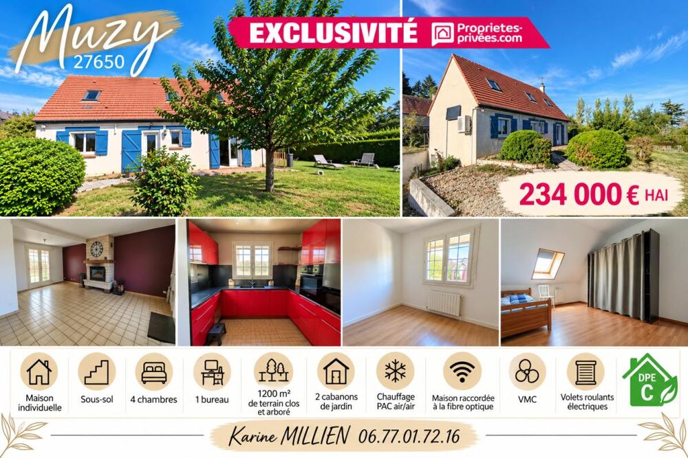 Vente Maison MUZY 27650 Maison individuelle sur sous-sol - 1 étage - 4 chambres - 1 bureau - Cabanon de jardin - Terrain - 234000  HAI Muzy